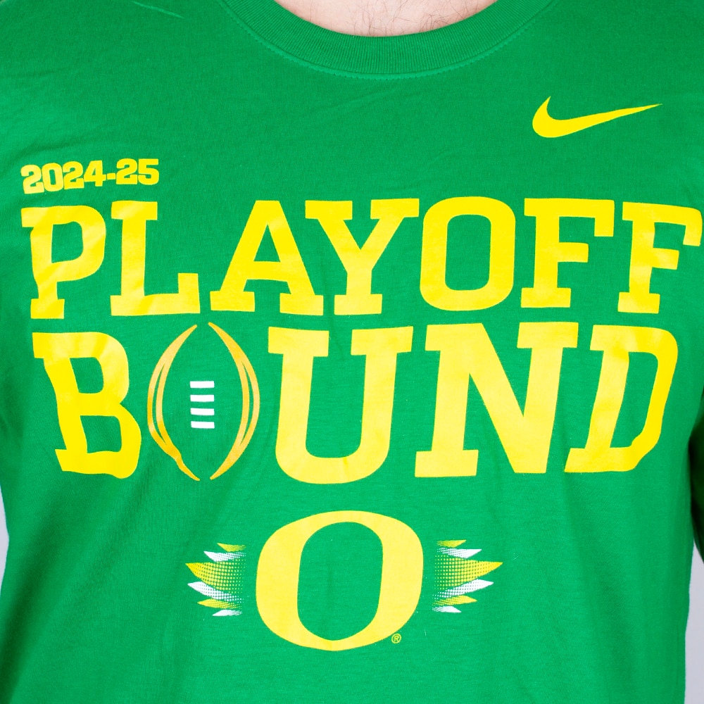 Classic Oregon O, Nike, Green, Long Sleeve, Men, Unisex, Football, Postseason, Round 1, Playoff Bound, T-Shirt, 913861